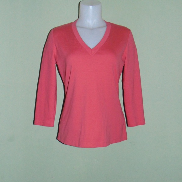 Lafayette 148 New York Tops - Lafayette 148 Coral V-Neck Midsleeve (M)